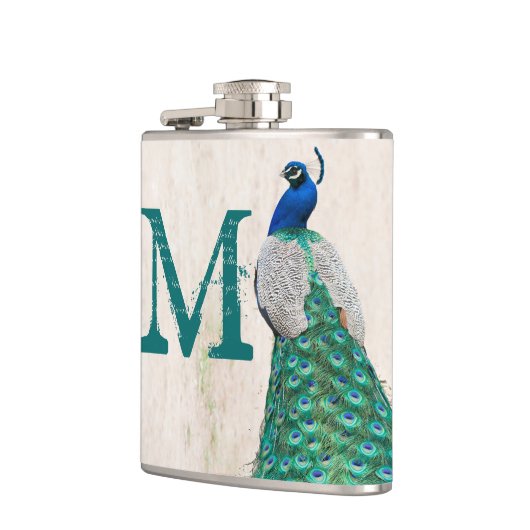 Peacock Bird Feather Aquamarin Monogram Whiskey Fl Flachmann (Links)