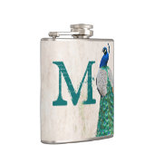 Peacock Bird Feather Aquamarin Monogram Whiskey Fl Flachmann (Rechts)
