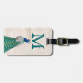 Peacock Bird Feather Aquamarin Tur Monogram Gepäck Gepäckanhänger (Vorderseite horizontal)