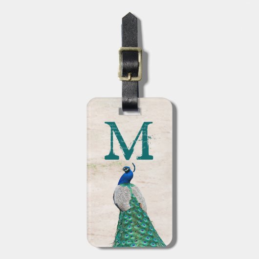 Peacock Bird Feather Aquamarin Tur Monogram Gepäck Gepäckanhänger (Vorderseite vertikal)