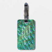 Peacock Bird Feather Aquamarin Tur Monogram Gepäck Gepäckanhänger (Rückseite vertikal)