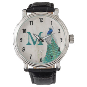 Peacock Bird Feather Aquamarin Türkis Vintag beoba Armbanduhr