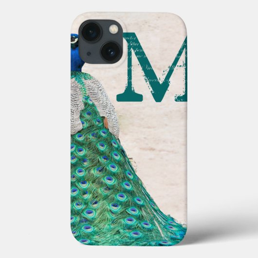 Peacock Bird Feather Aquamarin Turqu Monogram IPAD Case-Mate iPhone Hülle (Rückseite)