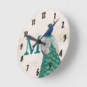 Peacock Bird Feather Monogram Initial Wall Clock Runde Wanduhr (Winkel)