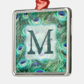 Peacock Bird Feather Tea Monogram, Initial Ornamen Ornament Aus Metall (Links)