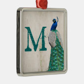 Peacock Bird Feather Tea Monogram, Initial Ornamen Silbernes Ornament (Rechts)