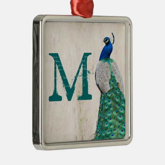 Peacock Bird Feather Tea Monogram, Initial Ornamen Silbernes Ornament (Rechts)