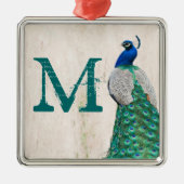 Peacock Bird Feather Tea Monogram, Initial Ornamen Silbernes Ornament (Vorne)