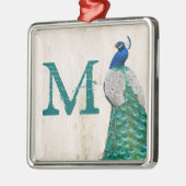 Peacock Bird Feather Tea Monogram, Initial Ornamen Silbernes Ornament (Links)