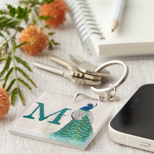 Peacock Bird Feeling Aquamarin Türkis Vint Schlüss Schlüsselanhänger (Vorderseite rechts)