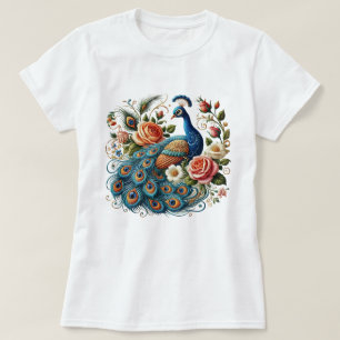 Peacock Bird Flora Art Art T-Shirt