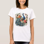 Peacock Bird Flora Art Art T-Shirt (Vorderseite)