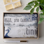 Peacock Bird Französische Typografie und blaue Ent Seidenpapier (Geschenk)