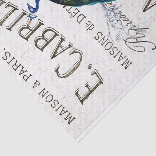 Peacock Bird Französisches Skript Ephemera Decoupa Seidenpapier (Ausschnitt)