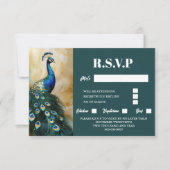 Peacock bird luxuriöse 3D dunkle aquamarine Smaral RSVP Karte (Vorderseite)
