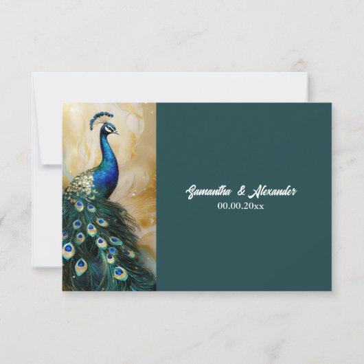 Peacock bird luxuriöse 3D dunkle aquamarine Smaral RSVP Karte (Rückseite)
