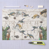 Peacock Bird Sea Turtle Blowfish French Ephemera Seidenpapier (Handwerk)