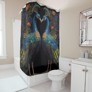 Peacock Birds Festglas Mosaik Badezimmer Duschvorhang