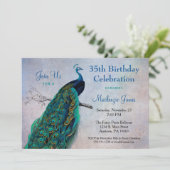 Peacock Birthday Einladung Vintag Blue Bird (Stehend Vorderseite)