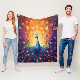 Peacock - Blau-grüne, rosa, orange Gelbe Federn Fleecedecke