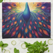 Peacock - Blau-grüne, rosa, orange Gelbe Federn Geschirrtuch (Gefaltet)