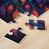 Peacock - Blau-grüne, rosa, orange Gelbe Federn Puzzle (Seite)