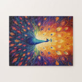 Peacock - Blau-grüne, rosa, orange Gelbe Federn Puzzle (Horizontal)