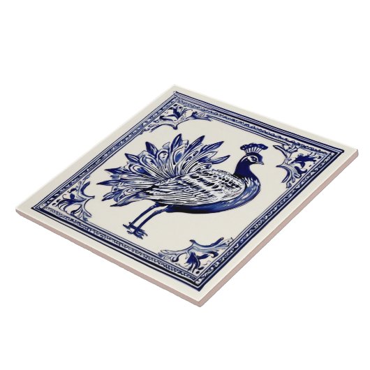 Peacock Blau und Weiße Folk Fliese (Seite)