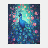 Peacock - Blaue grüne Aquafedern und rosa Blume Fleecedecke (Vorderseite)
