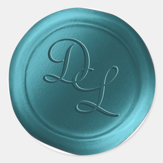 Peacock Blue 2 Letter Monogram Wax Siegel Stickers (Vorderseite)