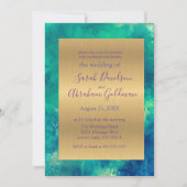 Peacock Blue Abstrakt Gold Wedding Einladung (Vorderseite)