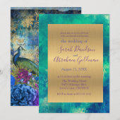 Peacock Blue Abstrakt Gold Wedding Einladung (Vorne/Hinten)