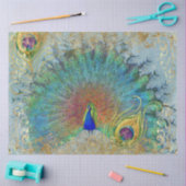 Peacock Blue Aquamarin Gold Rokoko Scroll Feathers Seidenpapier (Basteln)