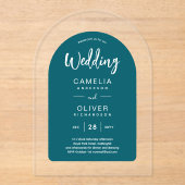 Peacock Blue Arch Akryllische Hochzeit lädt zu mod Acryleinladungen (Vorderseite)