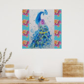 Peacock Blue Bird Aqua Rose Poster (Küche)