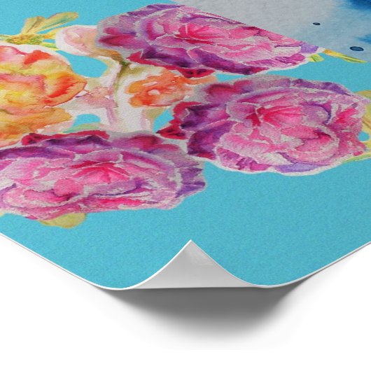 Peacock Blue Bird Aqua Rose Poster (Ecke)