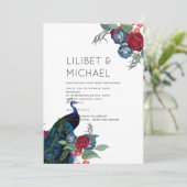 Peacock Blue Burgundy Winter Hochzeit im Herbst Bu Einladung (Stehend Vorderseite)