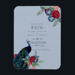 Peacock Blue Burgundy Winter Hochzeit im Herbst Bu Magnet<br><div class="desc">Schöner Pfau mit Aquamarinen und blauen,  bordeauxfarbenen Blume,  Salbei-grüne Blätter in diesem Herbst,  Herbst,  Winterhochzeit. Teil einer größeren Sammlung,  die preiswerte Einladungen für Hochzeiten,  speichern Sie die Daten,  RSVPs,  danke Fotokarten,  Bridal und Hochzeitsfeier Geschenke,  und vieles mehr. Für eine detailierte Gratis-Winter Hochzeitsplanung besuchen Sie bitte weddingdesignchic.com.</div>