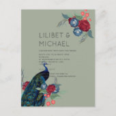 Peacock Blue Burgundy Winter Hochzeit im Herbst Bu Postkarte (Vorderseite)