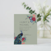 Peacock Blue Burgundy Winter Hochzeit im Herbst Bu Postkarte (Stehend Vorderseite)