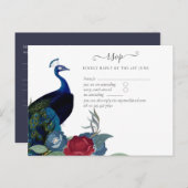 Peacock Blue Burgundy Winter Hochzeit im Herbst Postkarte (Vorne/Hinten)