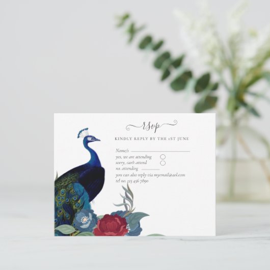 Peacock Blue Burgundy Winter Hochzeit im Herbst Postkarte (Stehend Vorderseite)