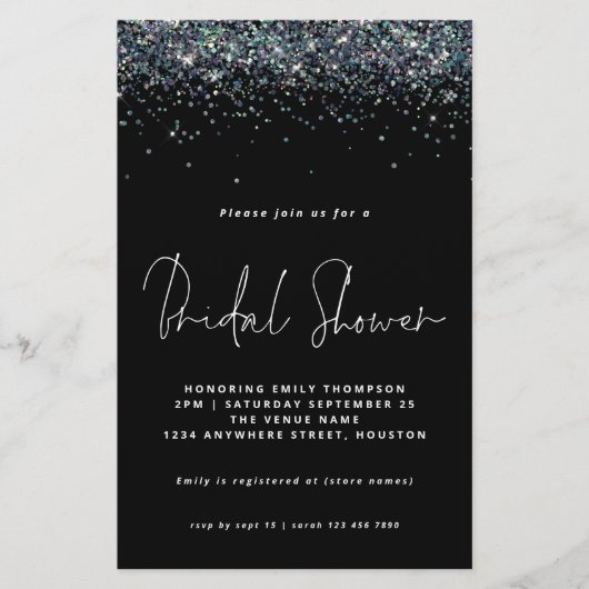 Peacock Blue Glitzer Budget Brautparty Black (Vorderseite)