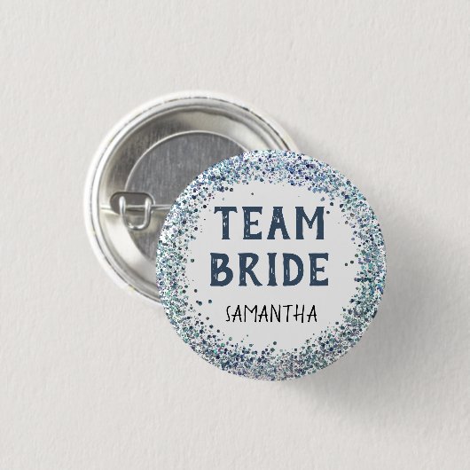 Peacock Blue Glitzer Team Bridge Name Button (Vorne & Hinten)