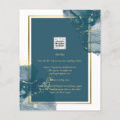 Peacock Blue Gold Alkohol INK Chic Wedite Einladun Flyer (Hinten)