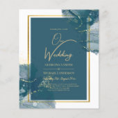 Peacock Blue Gold Alkohol INK Chic Wedite Einladun Flyer (Vorne)