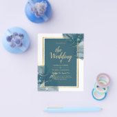 Peacock Blue Gold Alkohol INK Chic Wedite Einladun Flyer (Einzeln)