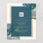 Peacock Blue Gold Alkohol INK Chic Wedite Einladun Flyer (Hinten)
