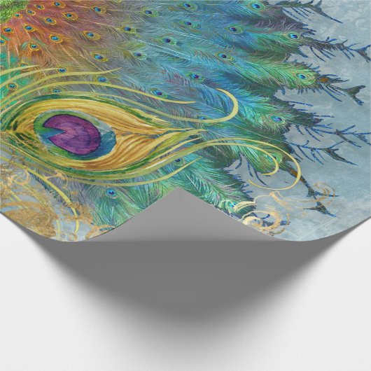 Peacock Blue Gold Foil Rokoko Scroll Decoupage Geschenkpapier (Ecke)