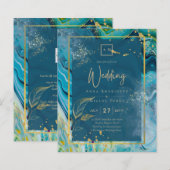 Peacock Blue Gold INK Abstrakt Wedding (Vorne/Hinten)